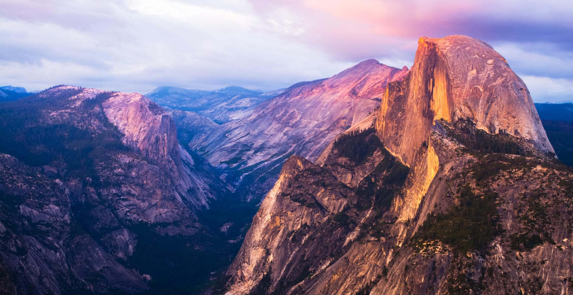 sunrise at half dome in yosemite national park