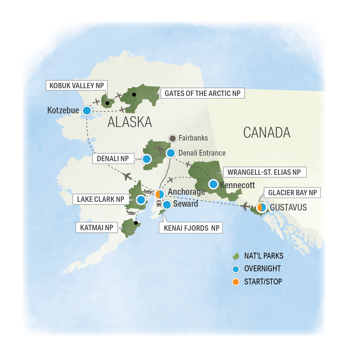 Alaska's National Parks Grand Slam - Trip Map