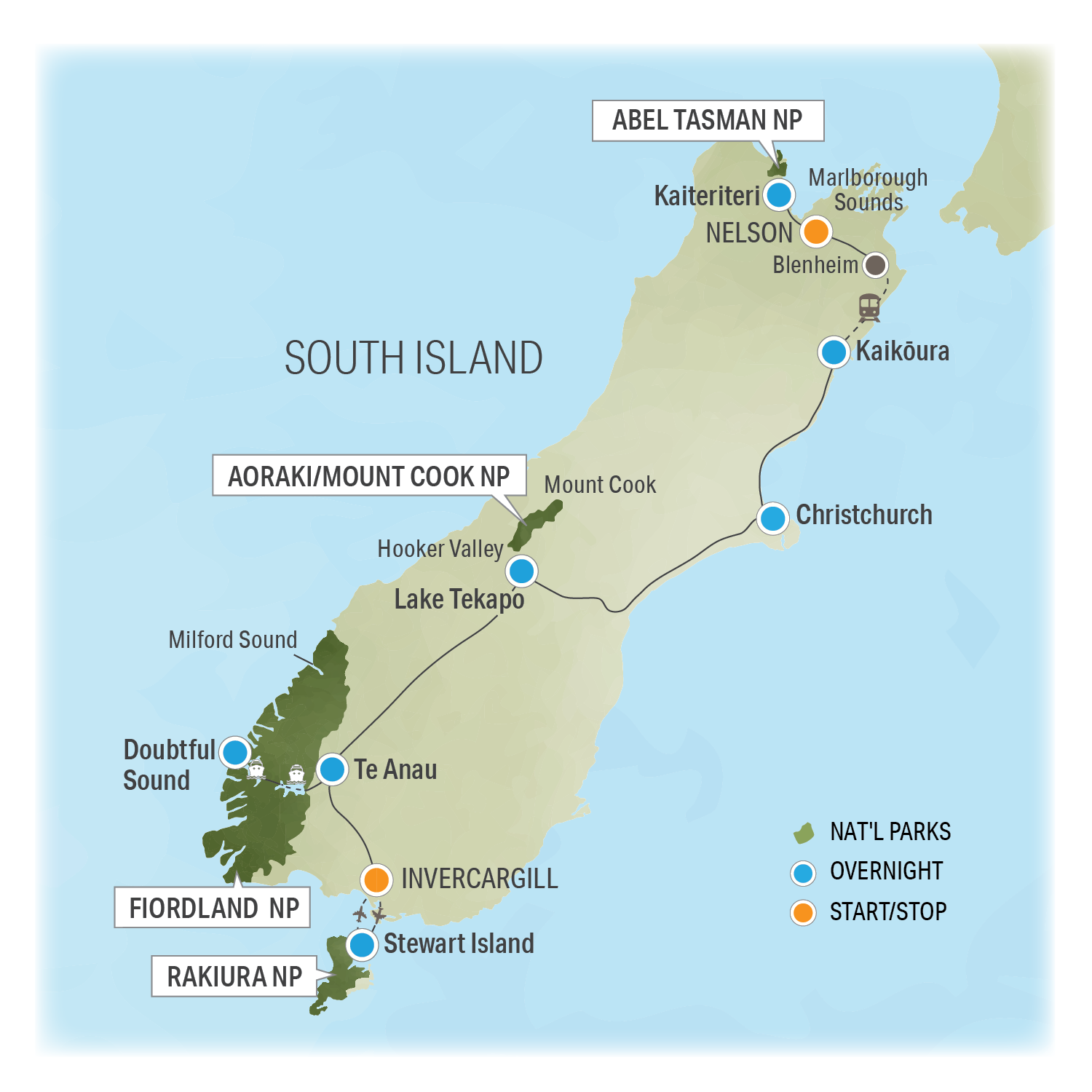 Exploring New Zealand's South Island - Trip Map