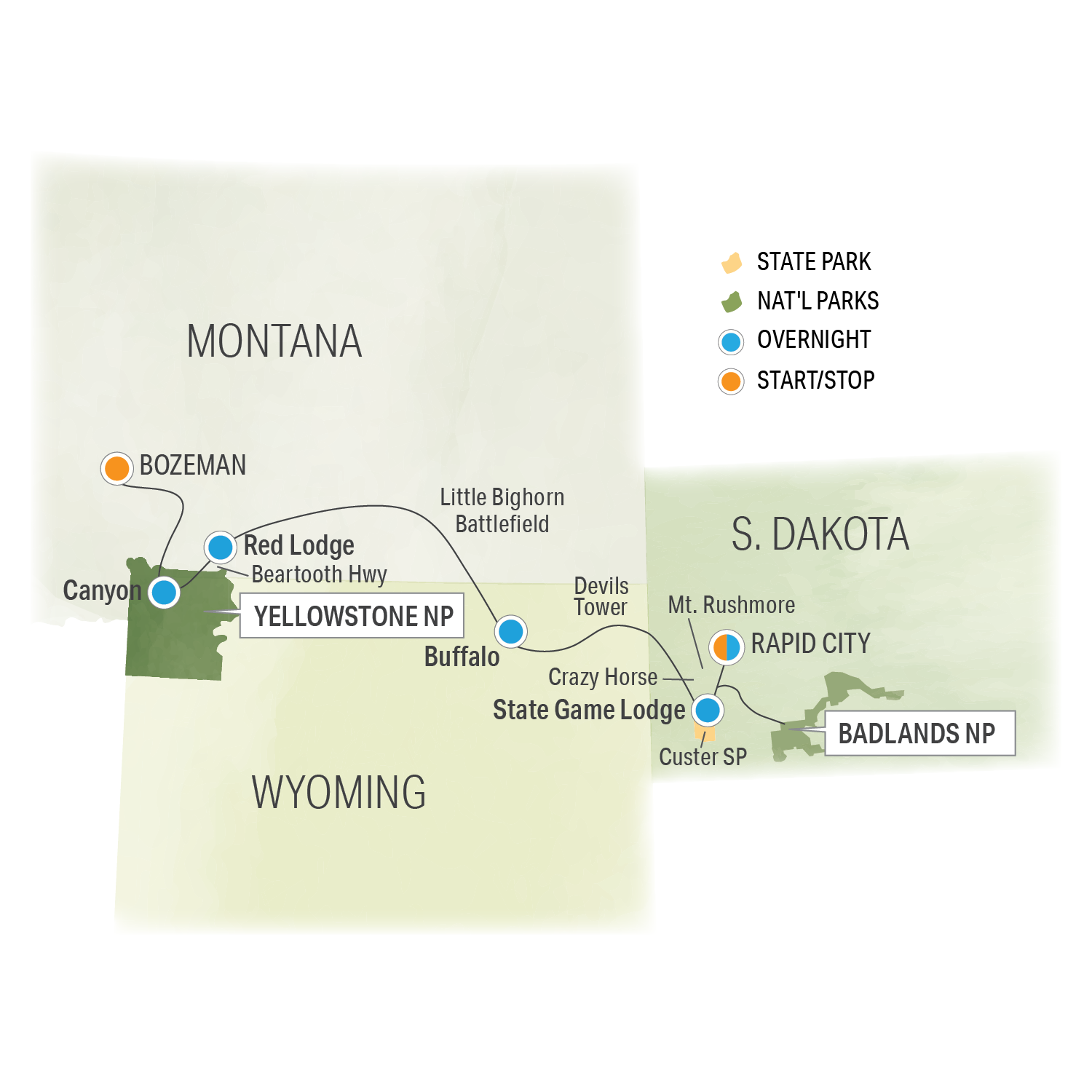 The Great American West - Trip Map