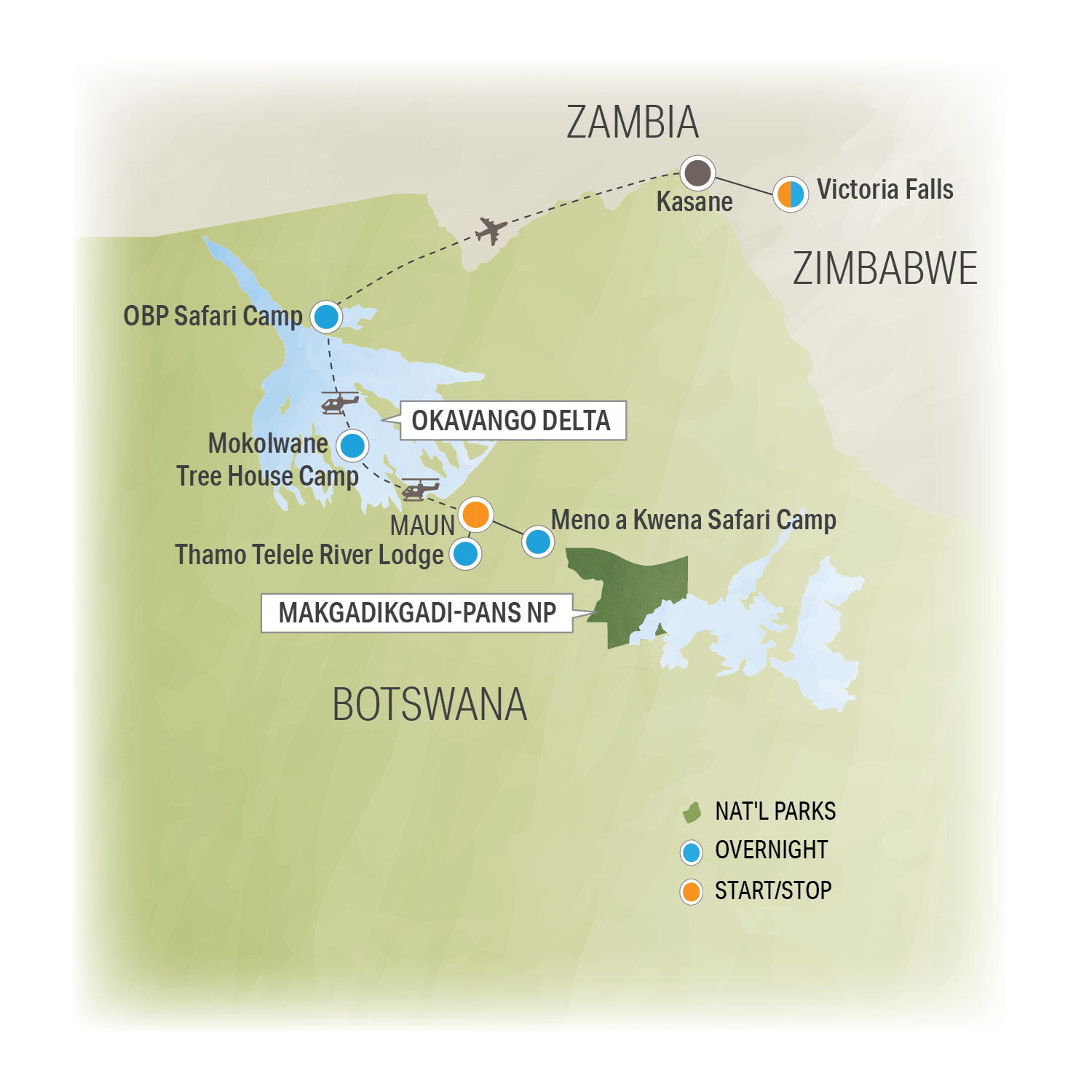 Botswana Off The Beaten Path Safari - Trip Map